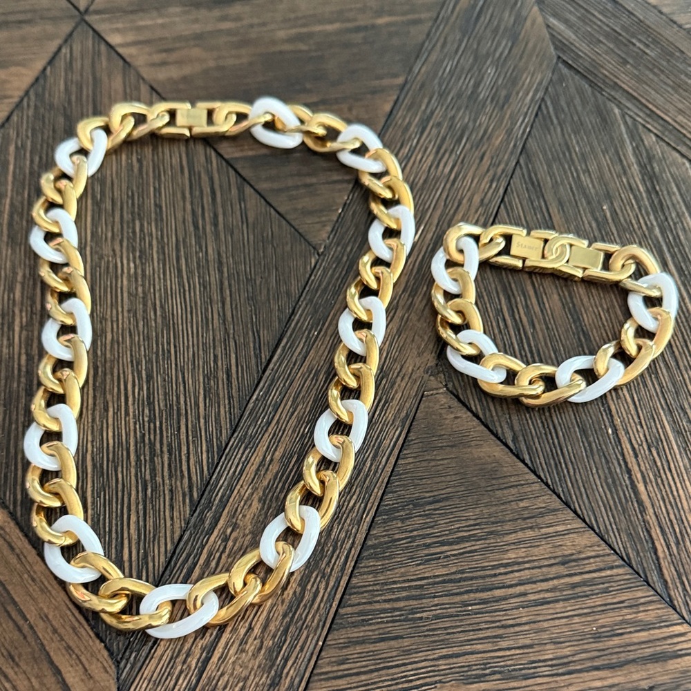 Stauer Solid Stainless Steel Chain Necklace & Bracelet Set